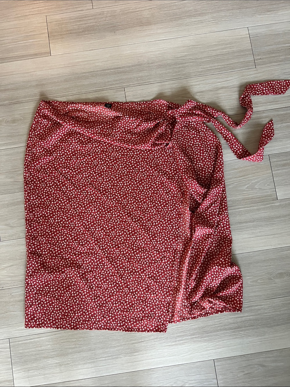 SHEIN Red Floral Wrap Midi Skirt